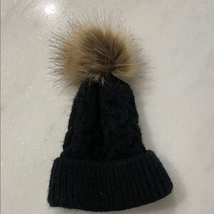 Cozy Black Knit Pom-Pom Hat for Infant